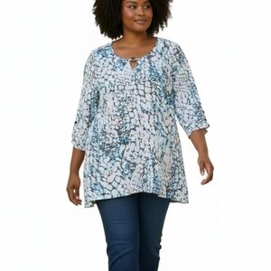 JM COLLECTION Blue and White Patterned Dress.Size 2 X